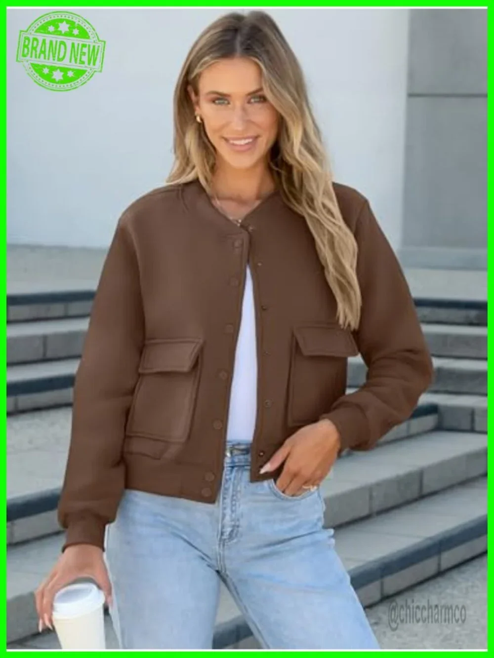 Women Cropped Bomber Jacket Casual Varsity Y2k Fall Outfit Button Down